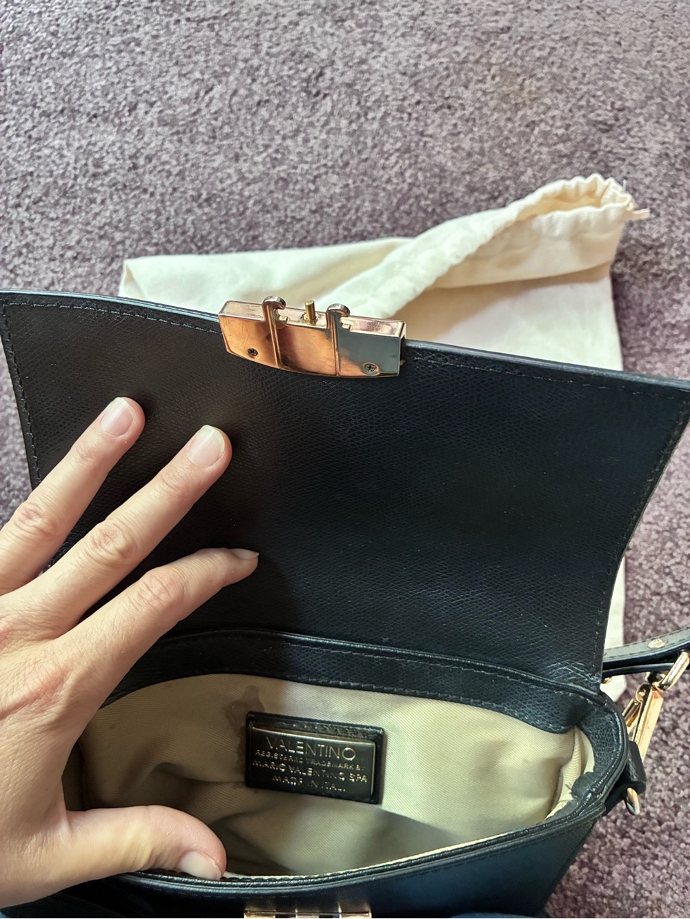 VALENTINO BY MARIO VALENTINO Fleurette Palmellato Crossbody Bag Black Leather - Picture 8 of 14